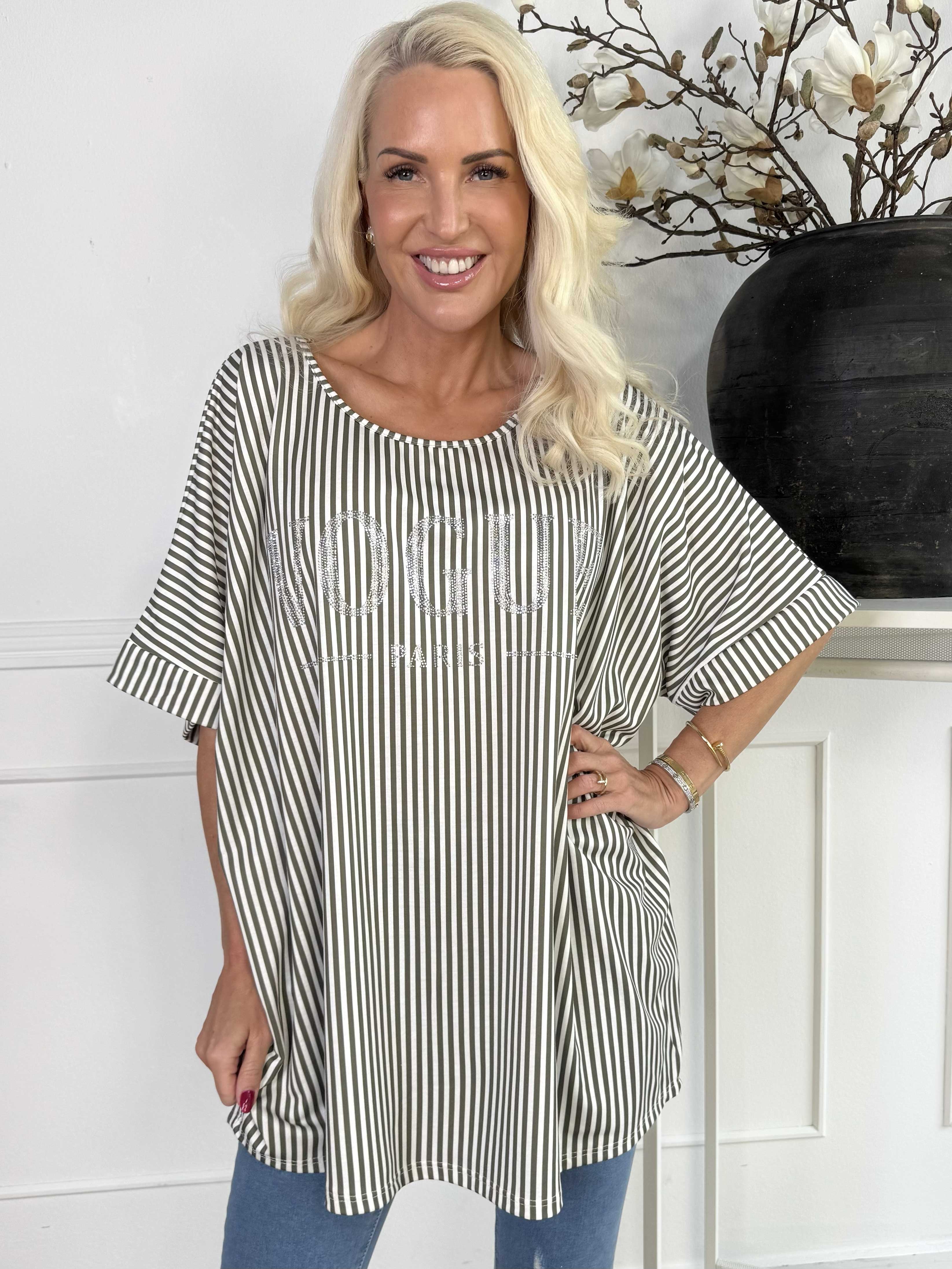 Mintu Stripe - Mjuk t-shirt med vogue stående med glittrande similisten